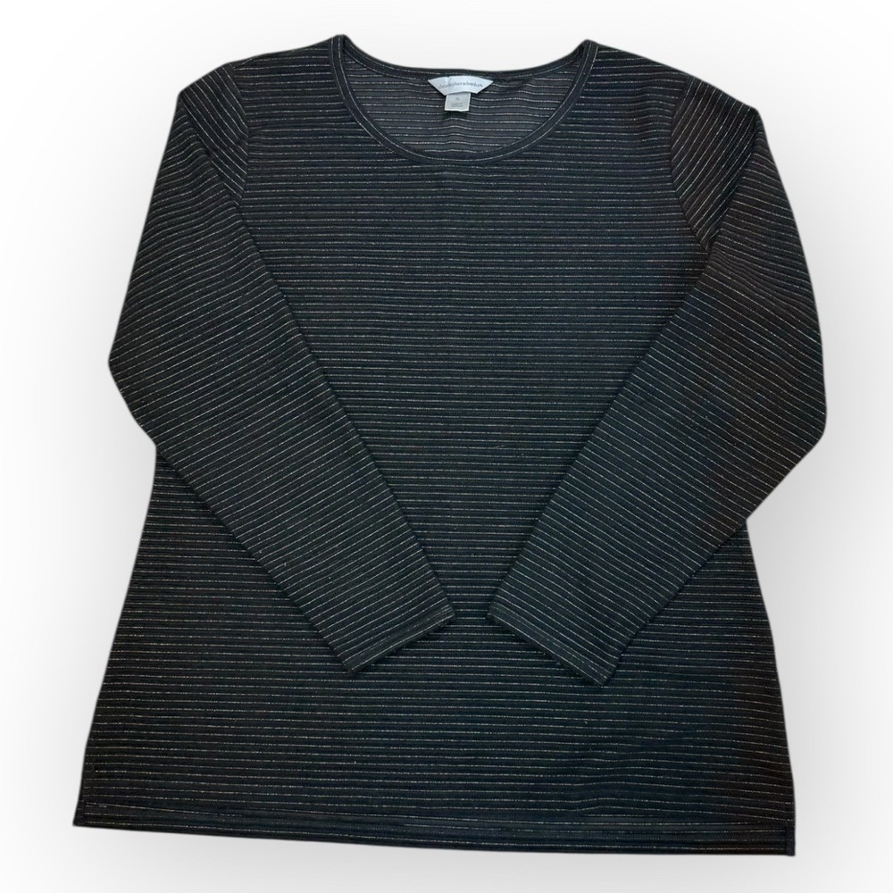Christopher & Banks Black Metallic Stripe Long‎ Sleeve Top Size XL - Picture 2 of 8